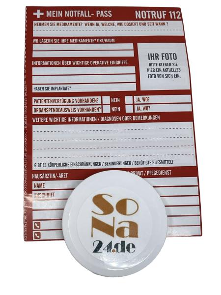 SoNa24 Erste Hilfe Dose Notfallpass